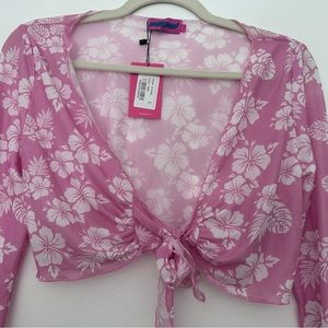 edikted malibu barbie sheer tie front top nwt